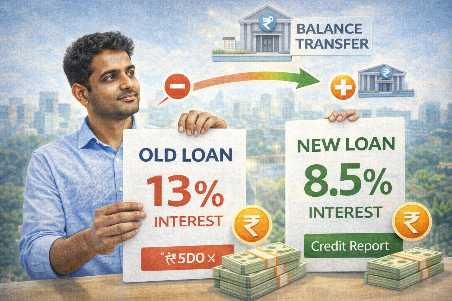 Indian borrower comparing old loan and new loan interest rates for balance transfer
